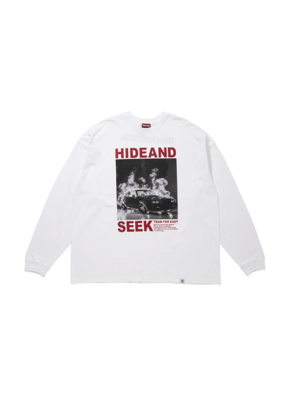 Burn L/S Tee (WHITE×RED) / フォト プリント ルーズフィット ロングスリーブ Tシャツ