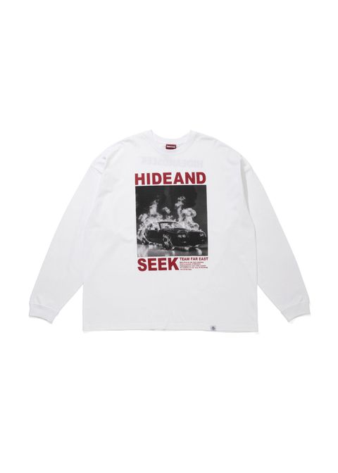 Burn L/S Tee (WHITE×RED) / フォト プリント ルーズフィット ロングスリーブ Tシャツ