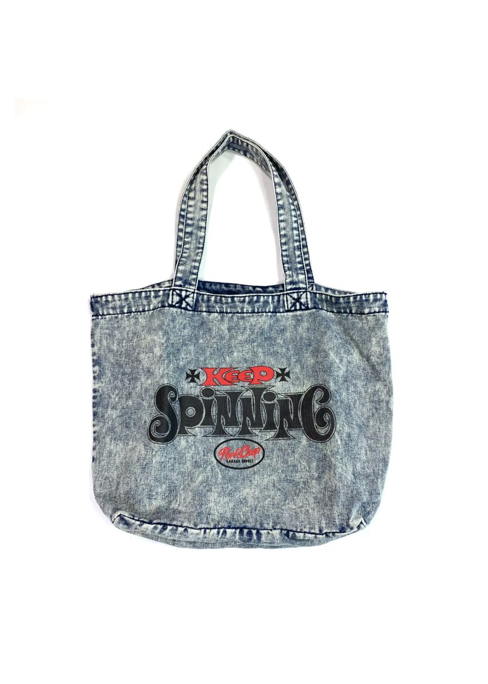 SPINNING DENIM TOTE BAG (CHEMICAL WASH DENIM) / スピニング デニム トートバッグ