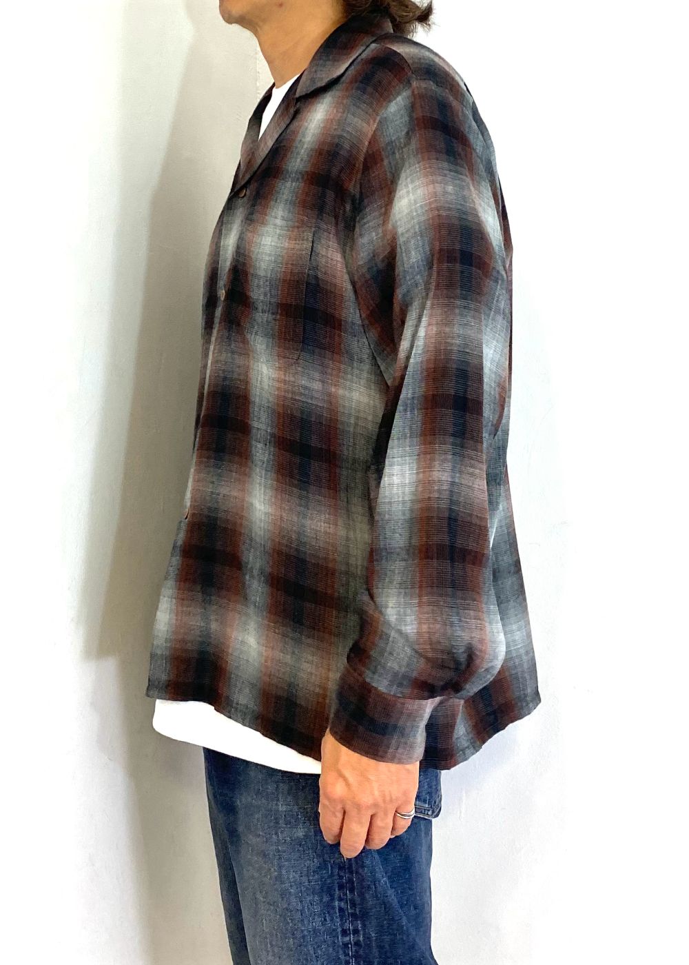 T.Rayon Ombre Open Collar Shirt Open Collar Shirt (BRT) / オンブレチェック オープンカラーシャツ