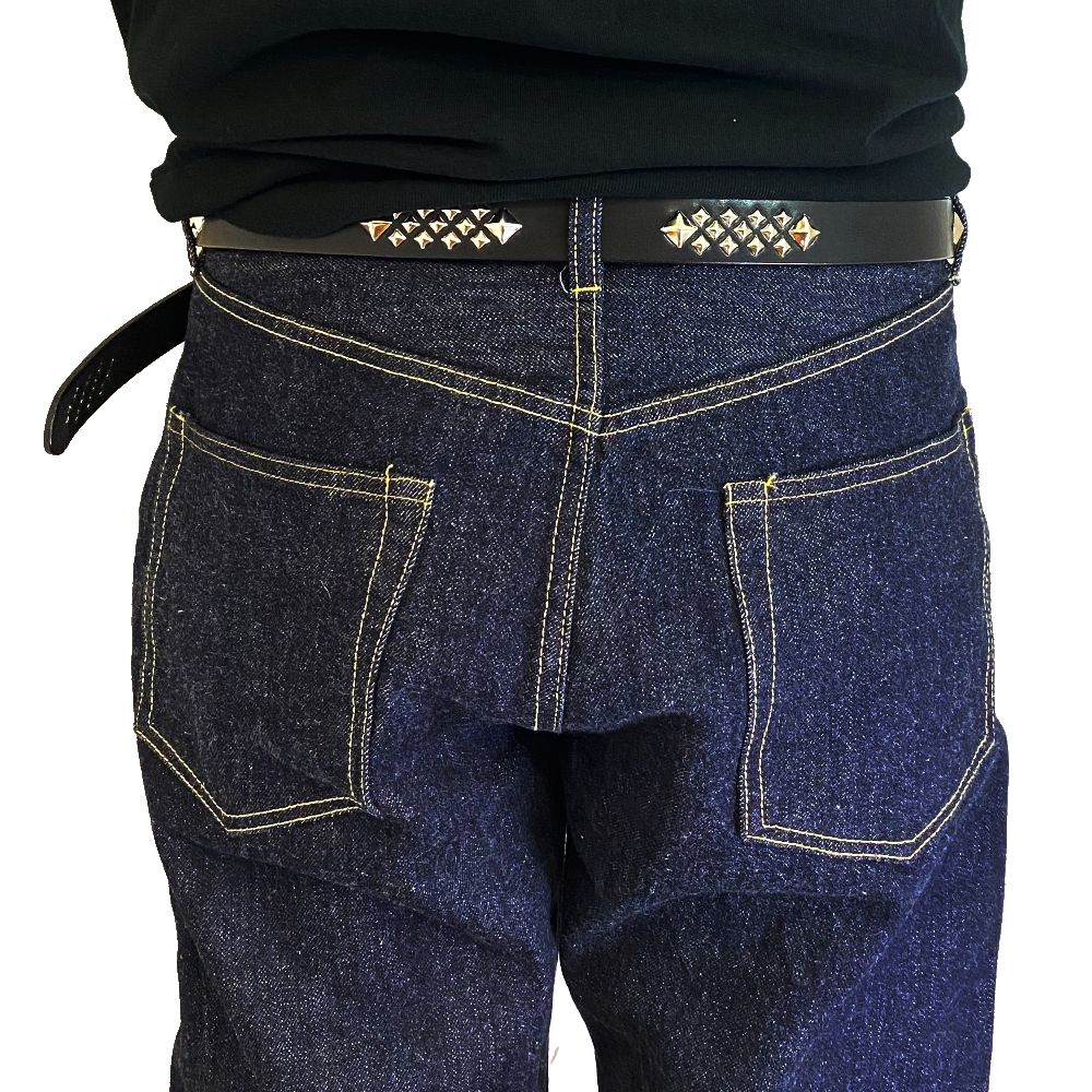 STUDS LEATHER NARROW LONG BELT (BLACK) / スタッズ レザー ナロー ロング ベルト