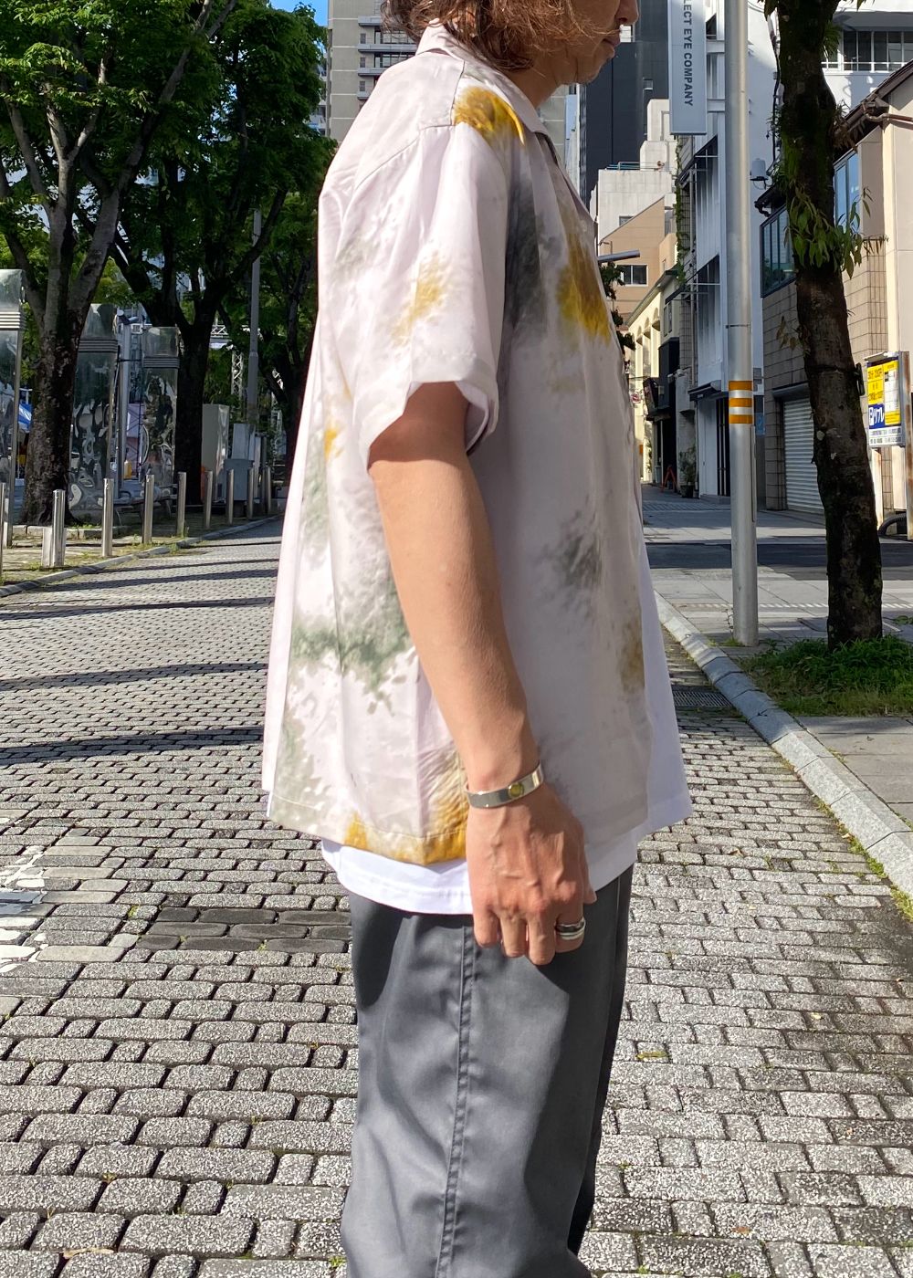 R9 PAINTED SS SHIRT (BEIGE) / オリジナル プリント オープンカラー シャツ
