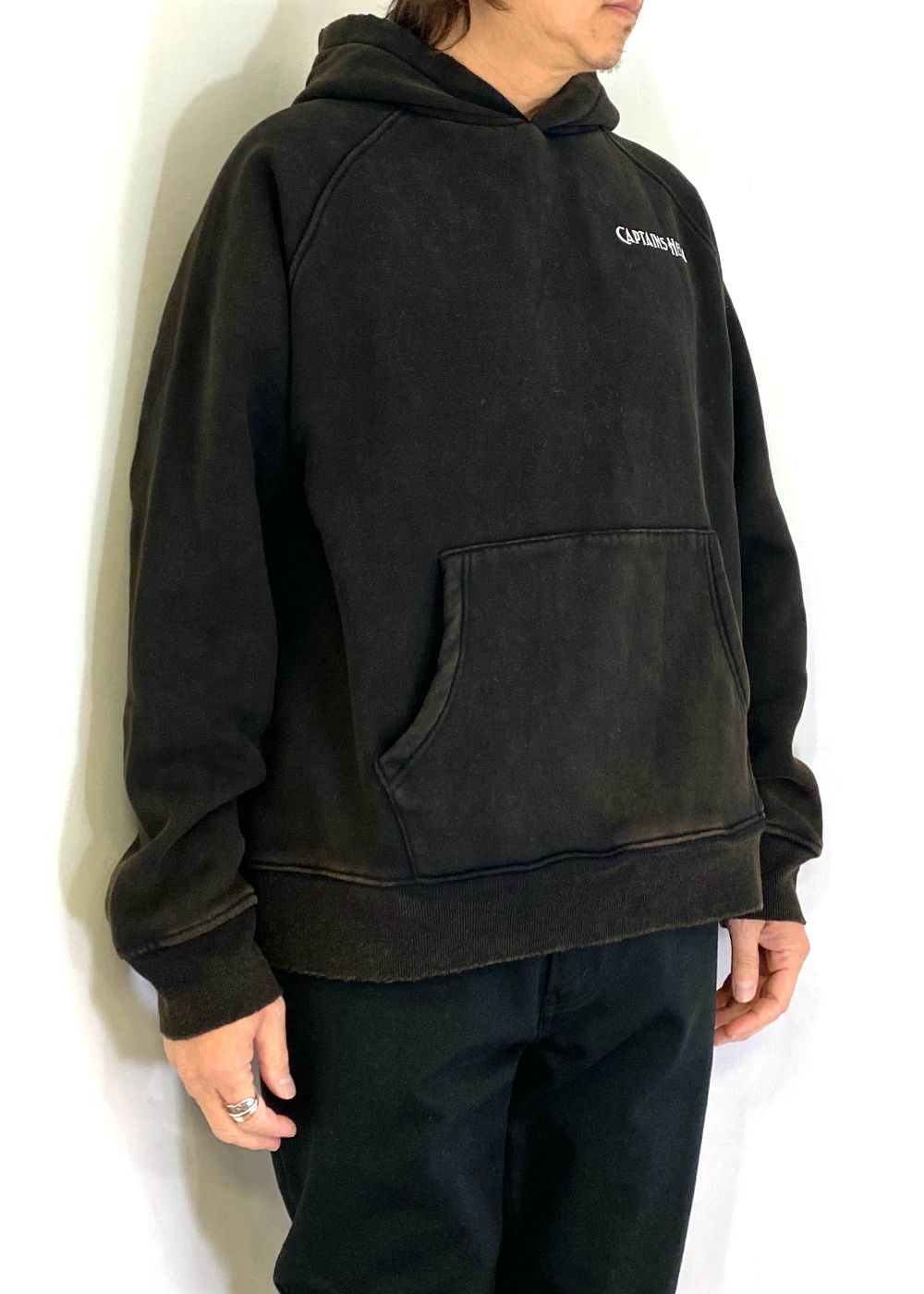 VINTAGE LOGO HOODIE (VINTAGE BLACK) / ヴィンテージ加工 ロゴ スウェット パーカー
