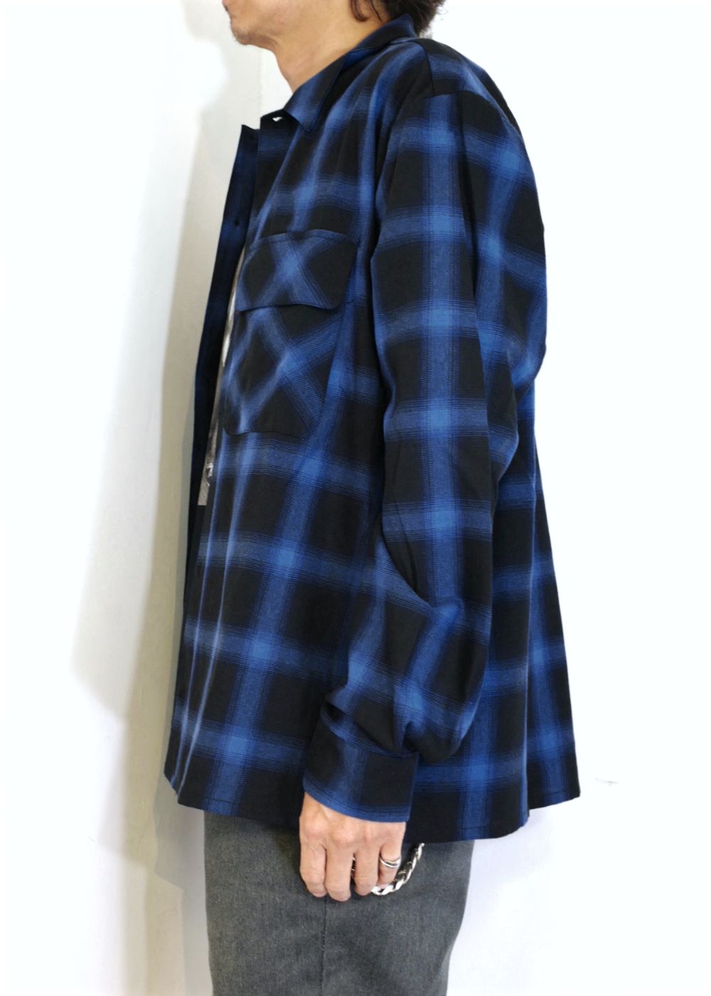 HIDE AND SEEK - OMBRE CHECK L/S SHIRT (BLUE) / オンブレ