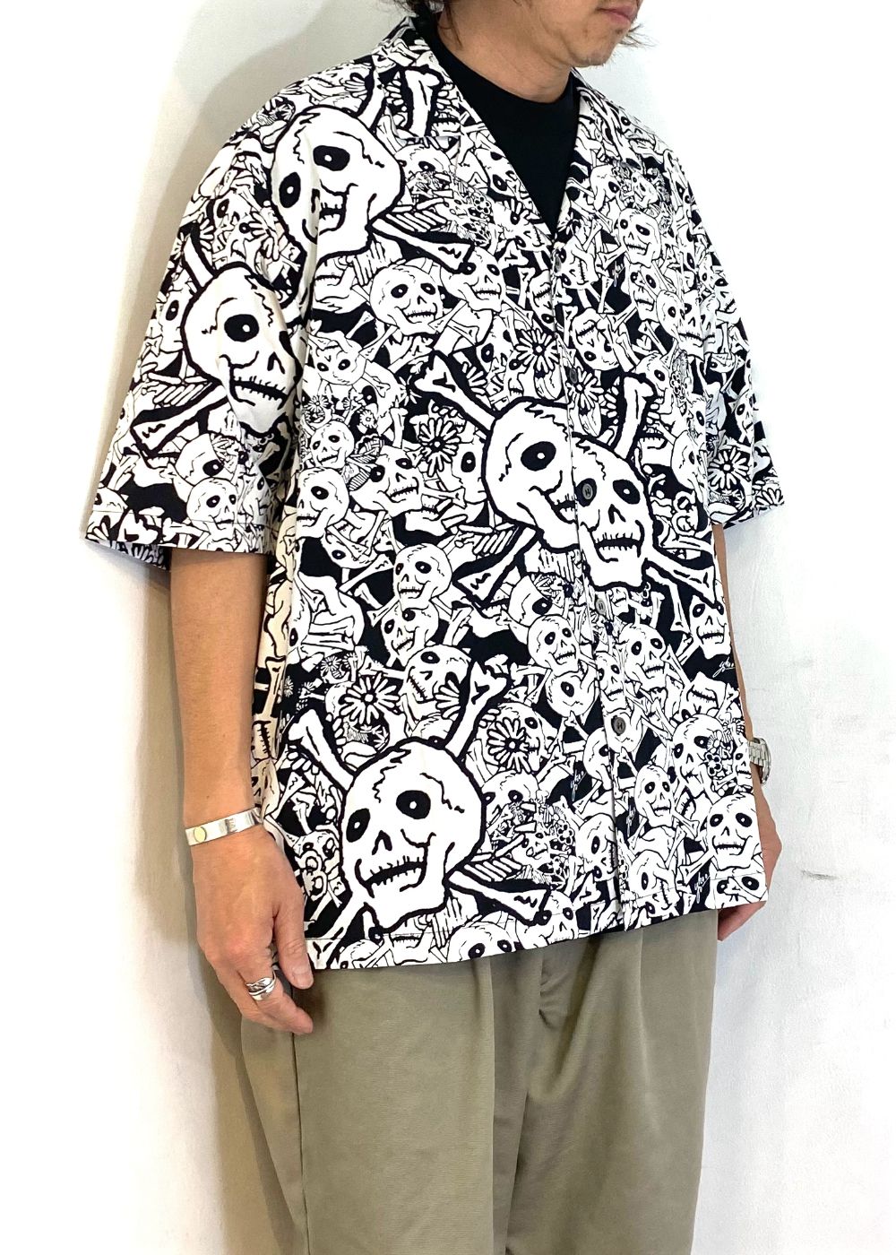 雑踏髑髏 S/S shirts (BLACK) / ×横尾忠則 髑髏柄 コラボ シャツ
