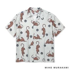 ×MIHO MURAKAMI PANTHER DOT PATTERN SH (LIME GRAY) / ×MIHO MURAKAMI コラボ レーヨン オープンカラー シャツ