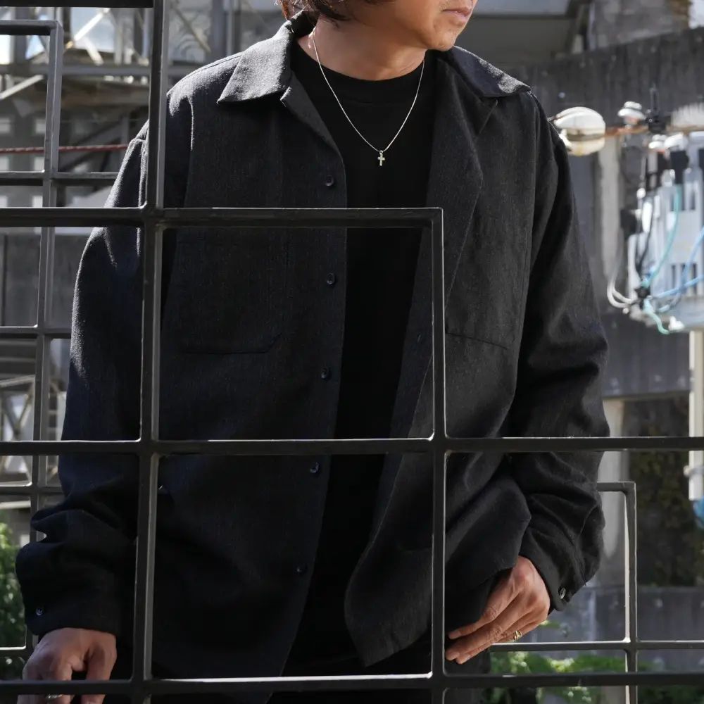 【ラスト1点】Salt'n Peppar Wool Open Collar L/S SH (CGR) / ソルトアンドペッパー ウール オープンカラーシャツ