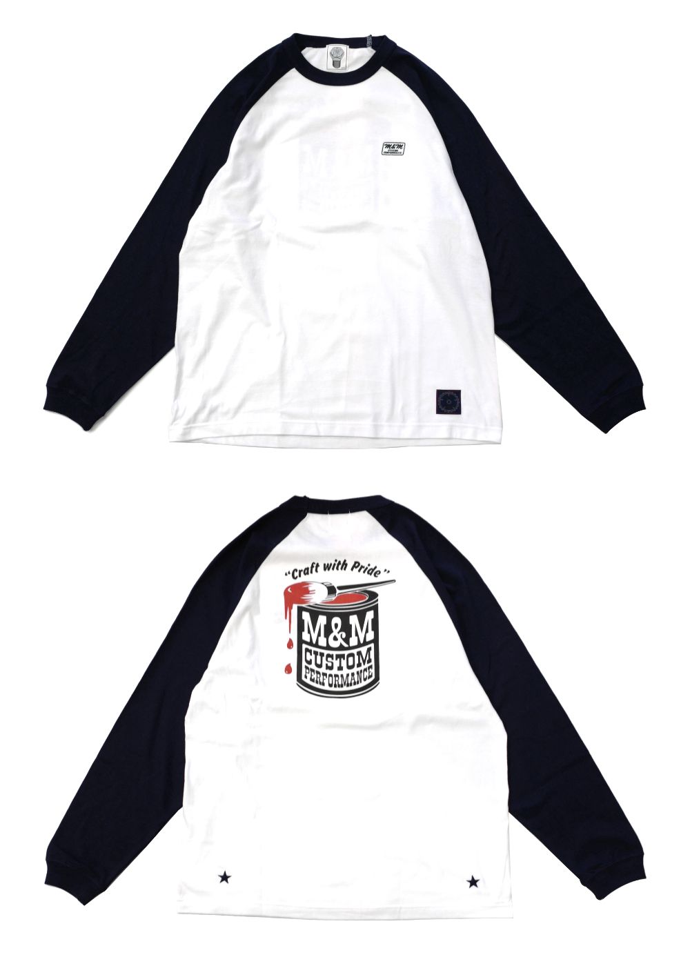 M&M CUSTOM PERFORMANCE - RAGLAN T-SHIRT (WHITE×BLACK) / ラグラン