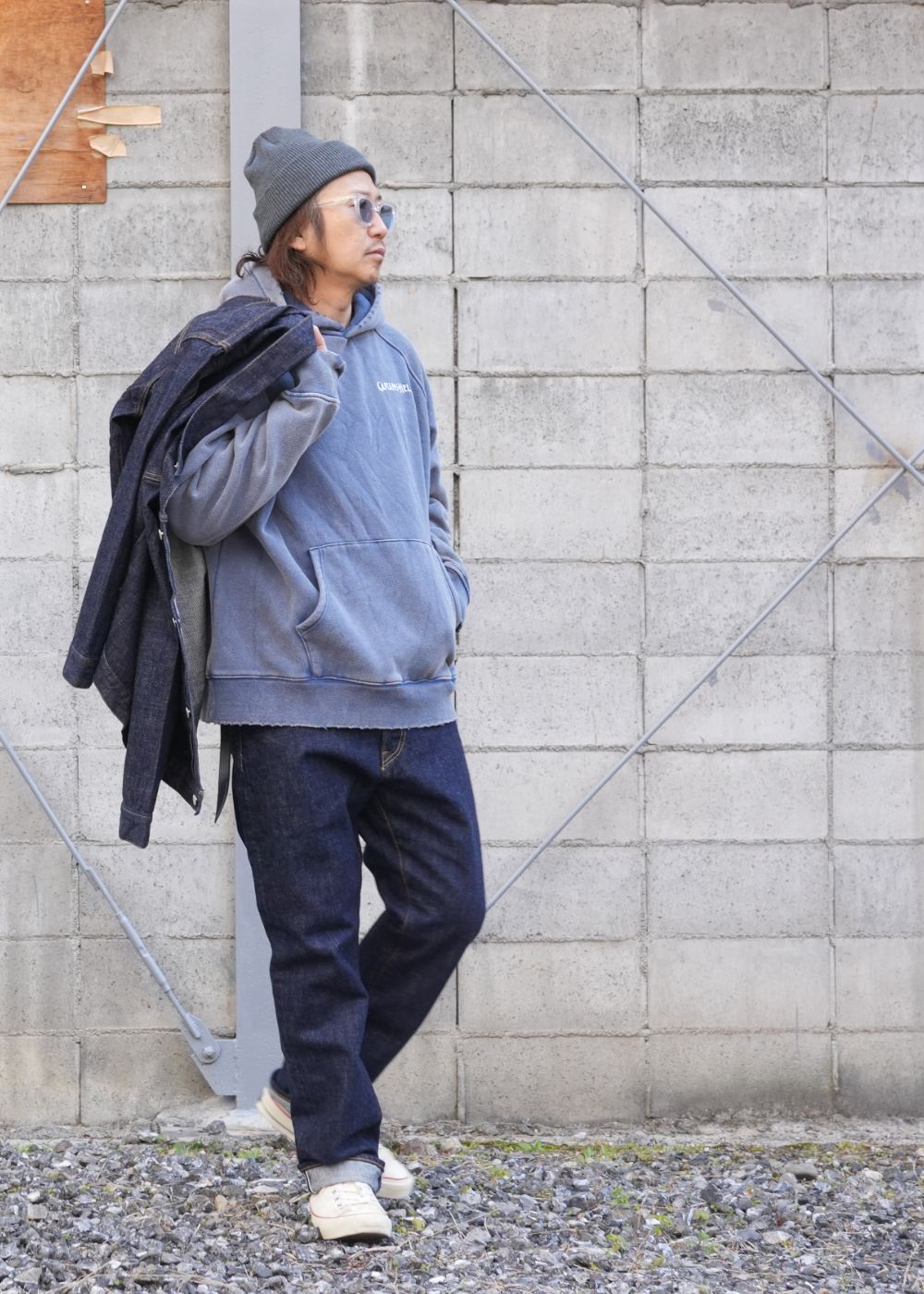 【ラスト1点】VINTAGE LOGO HOODIE (VINTAGE NAVY) / ヴィンテージ加工 ロゴ スウェット パーカー