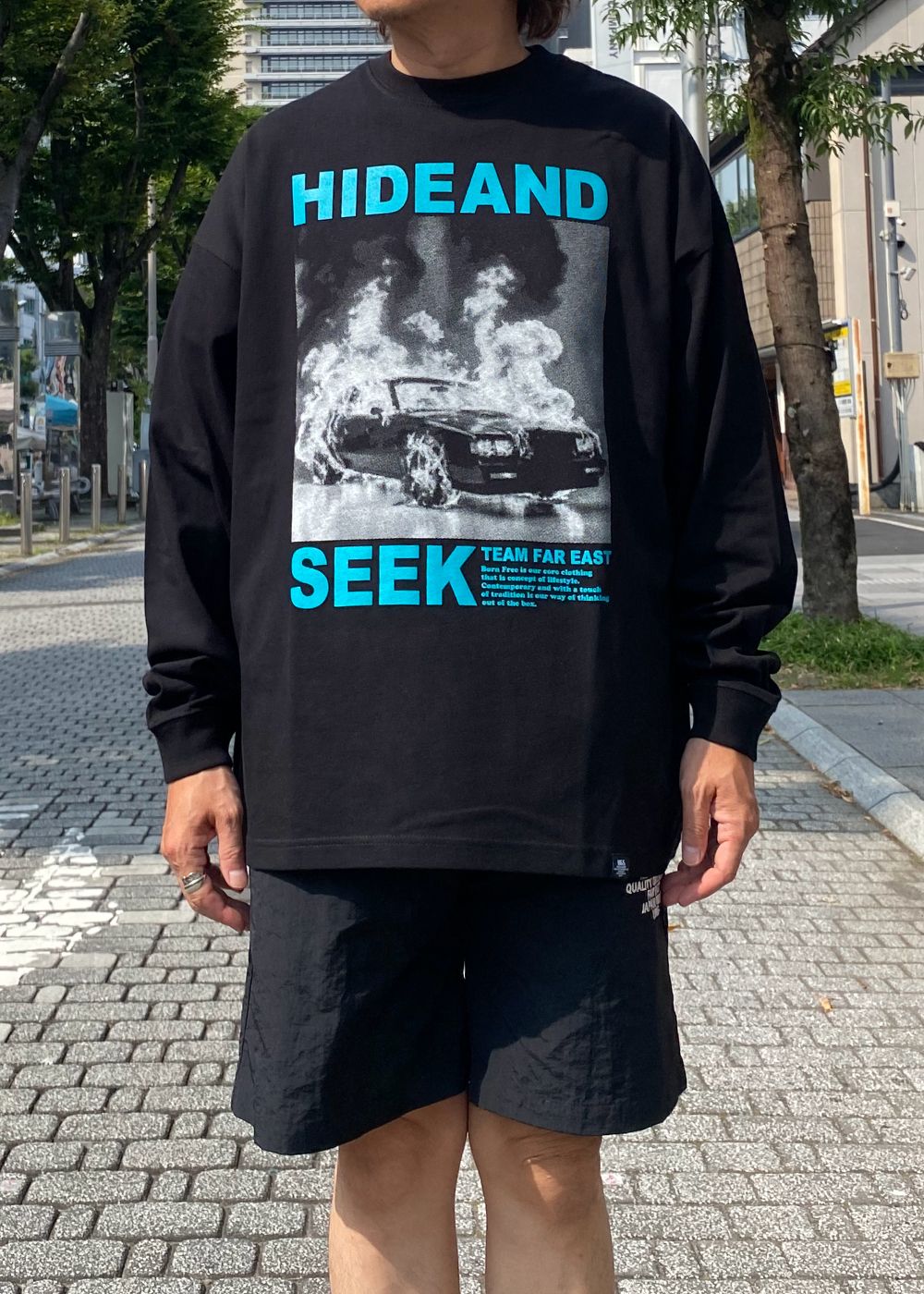 Burn L/S Tee (BLACK×GREEN) / フォト プリント ルーズフィット ロングスリーブ Tシャツ