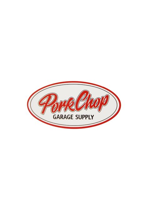 PORKCHOP OVAL STICKER (SMALL) (WHITE/RED) / ロゴステッカー