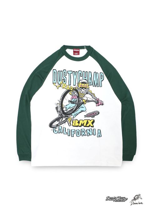 DUSTYCHAMP × DamianFulton RAGLAN L/S TEE (GREEN) / ダスティーチャンプ × ダミアンフルトン コラボ ロングスリーブ Tシャツ