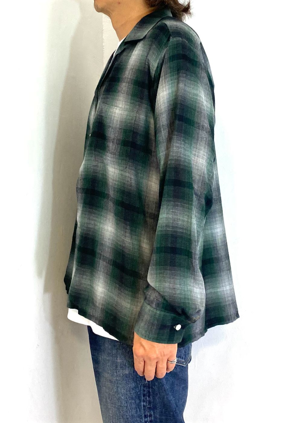 T.Rayon Ombre Open Collar Shirt Open Collar Shirt (GPT) / オンブレチェック オープンカラーシャツ