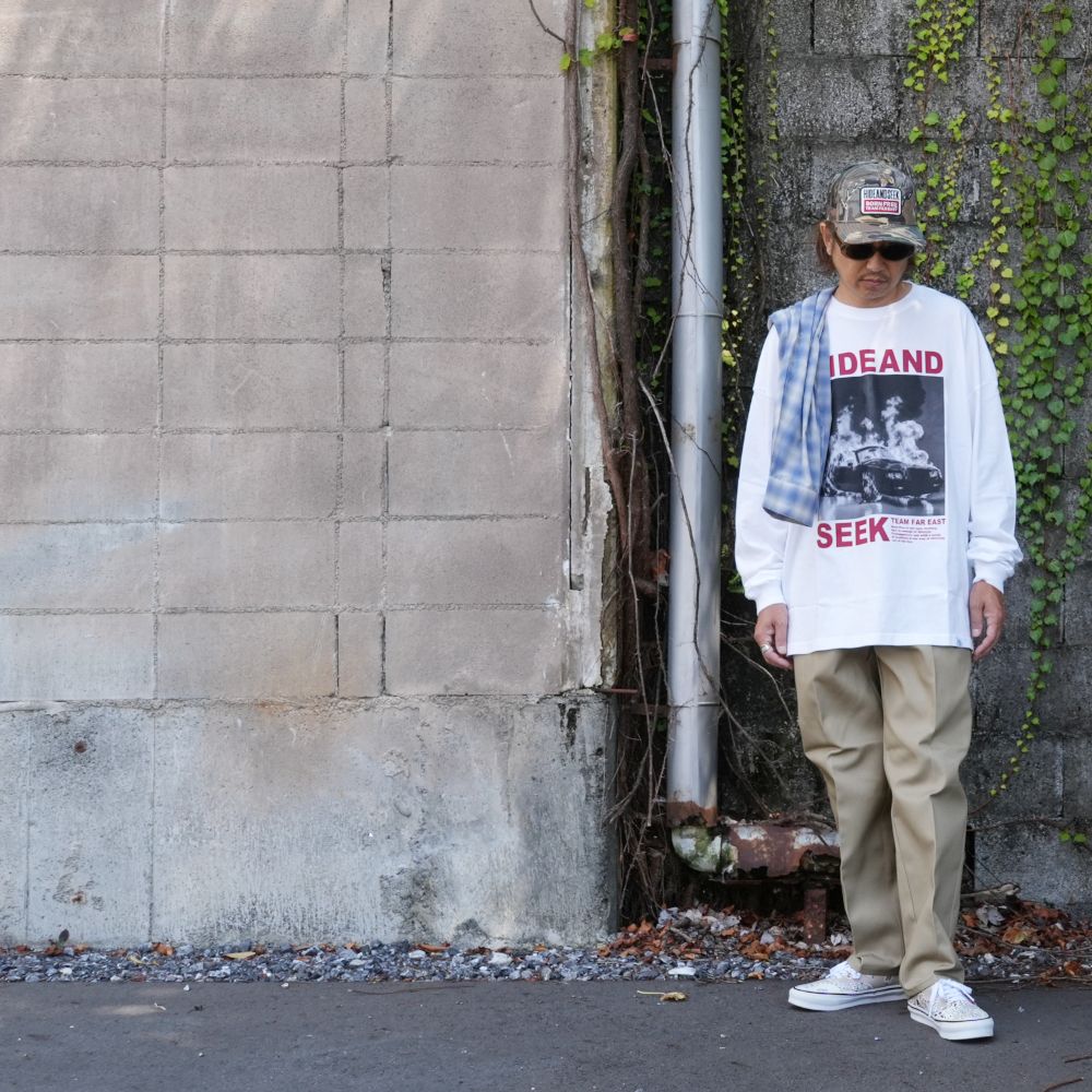 Burn L/S Tee (WHITE×RED) / フォト プリント ルーズフィット ロングスリーブ Tシャツ