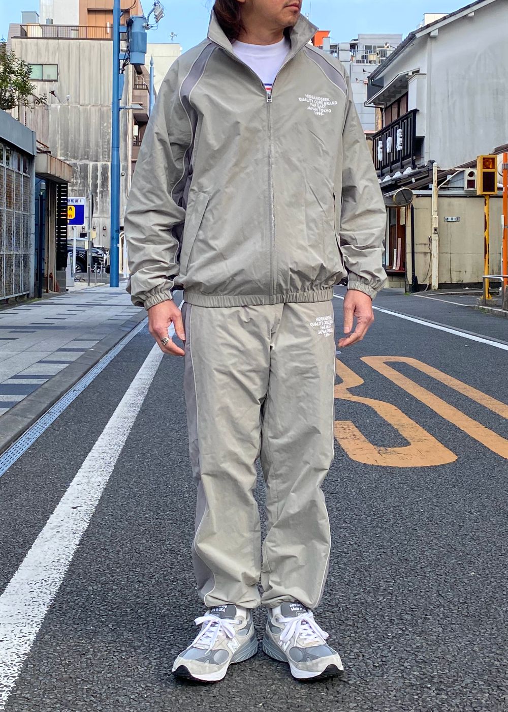 Track Jacket (BEIGE×GRAY) / ナイロン トラック ジャケット / セットアップ可能