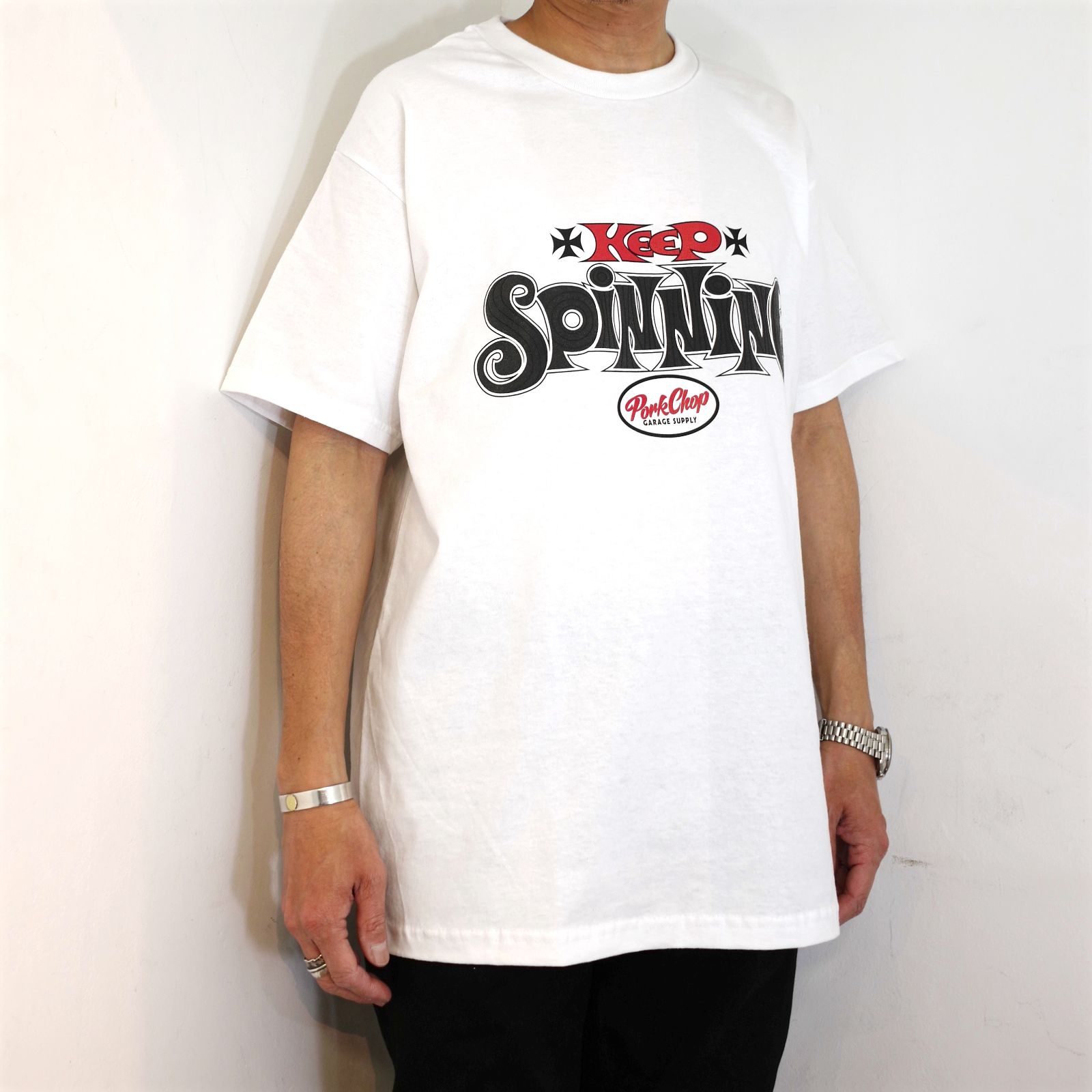 PORKCHOP - SPINNING TEE (WHITE) / スピニング Tシャツ | LOOPHOLE