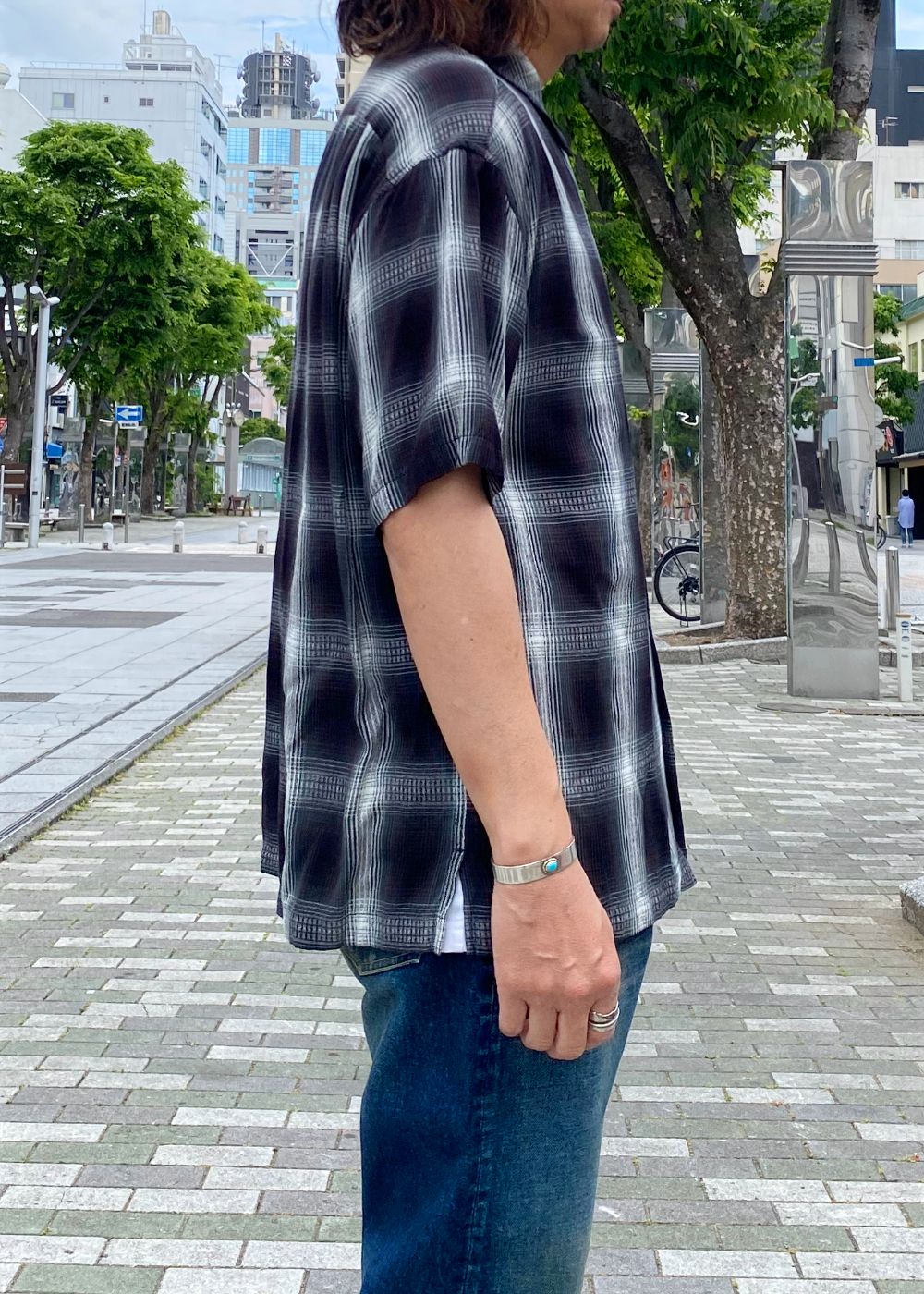 Rayon Dobby Plaid S.S Open Collar SH (BLT) / オンブレチェック オープンカラーシャツ