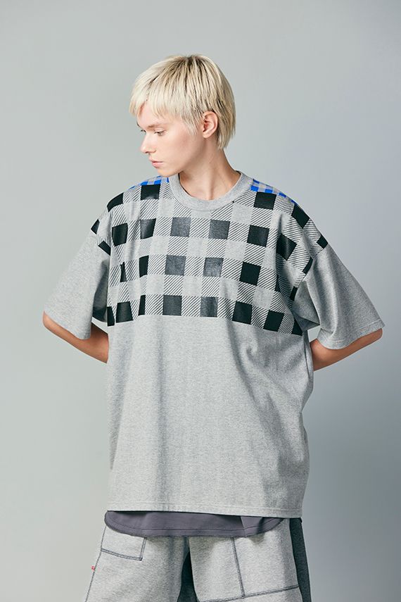 WHIZ LIMITED - BLOCK TEE (GRAY×BLACK) / チェック プリント T