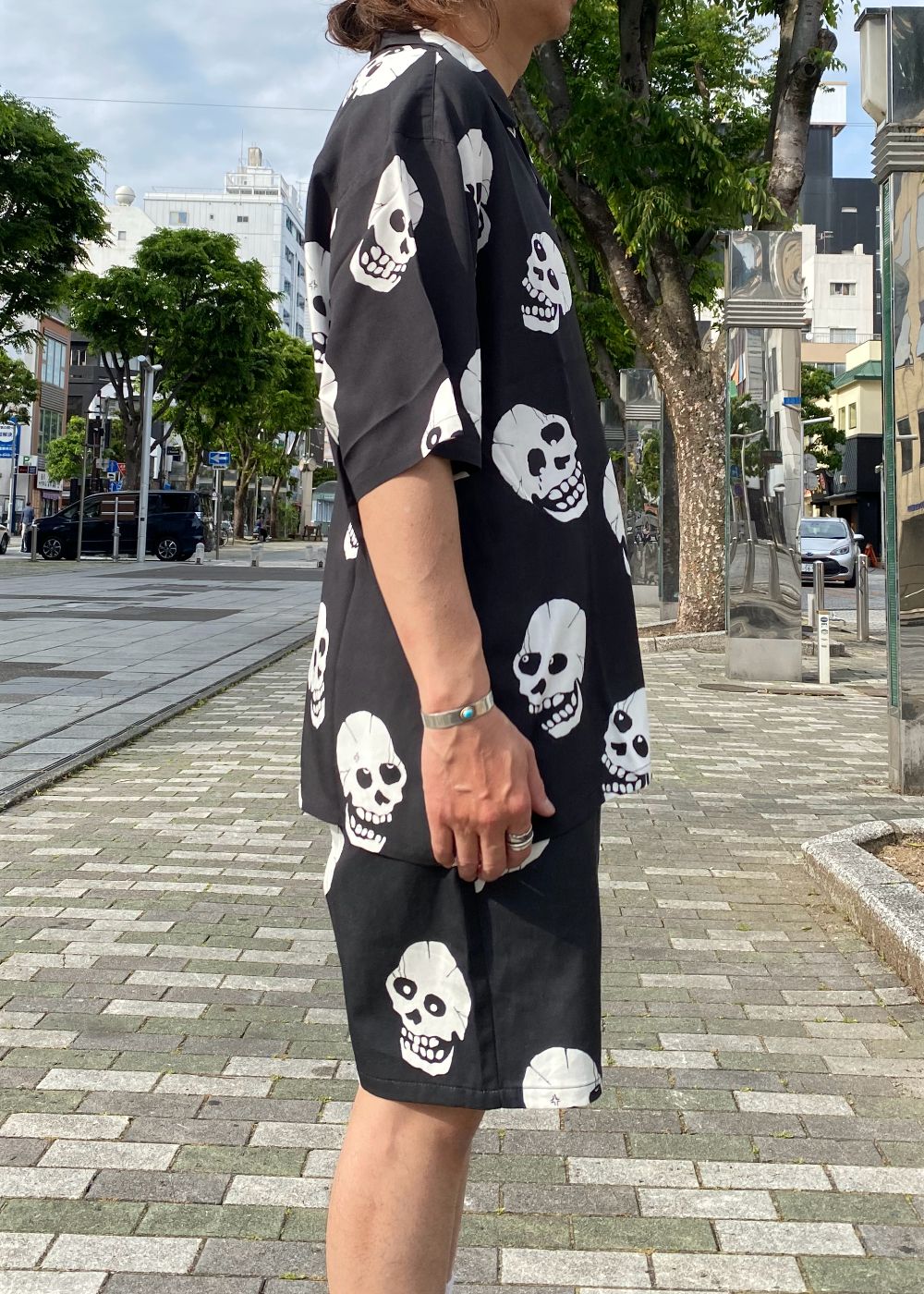 Skull patterned s/s shirt (BLACK) / セットアップ スカル シャツ