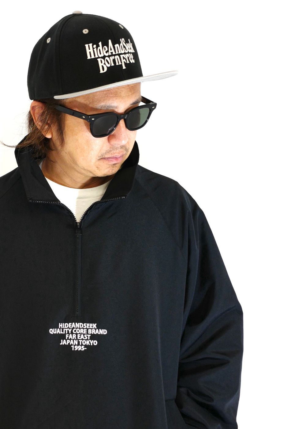 Born Free Baseball Cap (BLACK/GRAY) / 刺繍ロゴ ベースボールキャップ