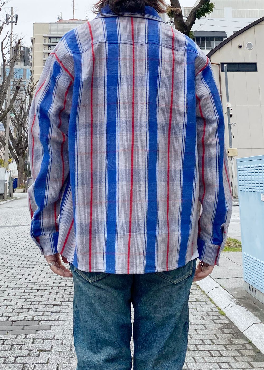 COTTON FLANNEL CHECK SHIRT (GRAY×BLUE CHECK) / チェック コットン ネルシャツ