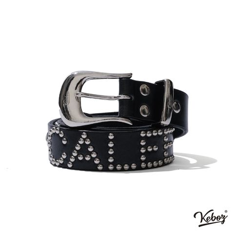 × KEBOZ STUDS LEATHER BELT (BLACK) / ケボズ コラボ スタッズ レザー ベルト
