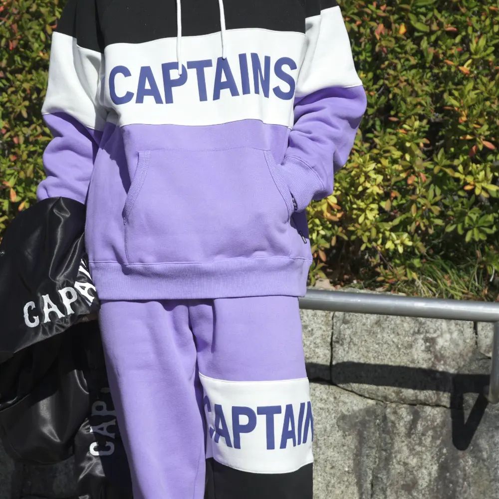 【ラスト1点】TM LOGO SWITCH HOODIE (BLACK×WHITE×LAVENDER) / 配色切り替え スウェットパーカー