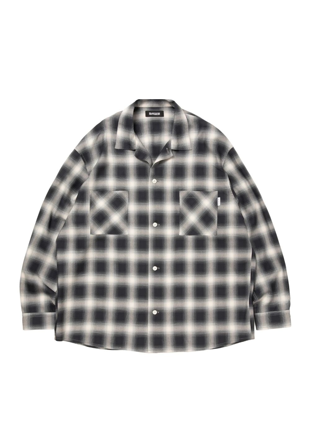 R9 OMBRE CHECK SHIRT (BLACK) / オンブレチェック オープン カラー シャツ