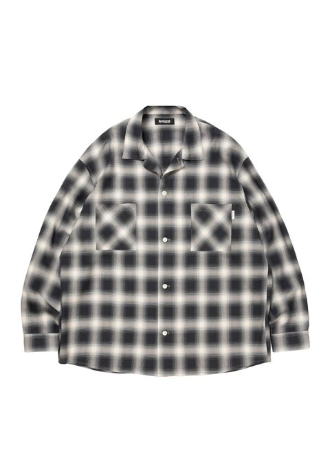 R9 OMBRE CHECK SHIRT (BLACK) / オンブレチェック オープン カラー シャツ