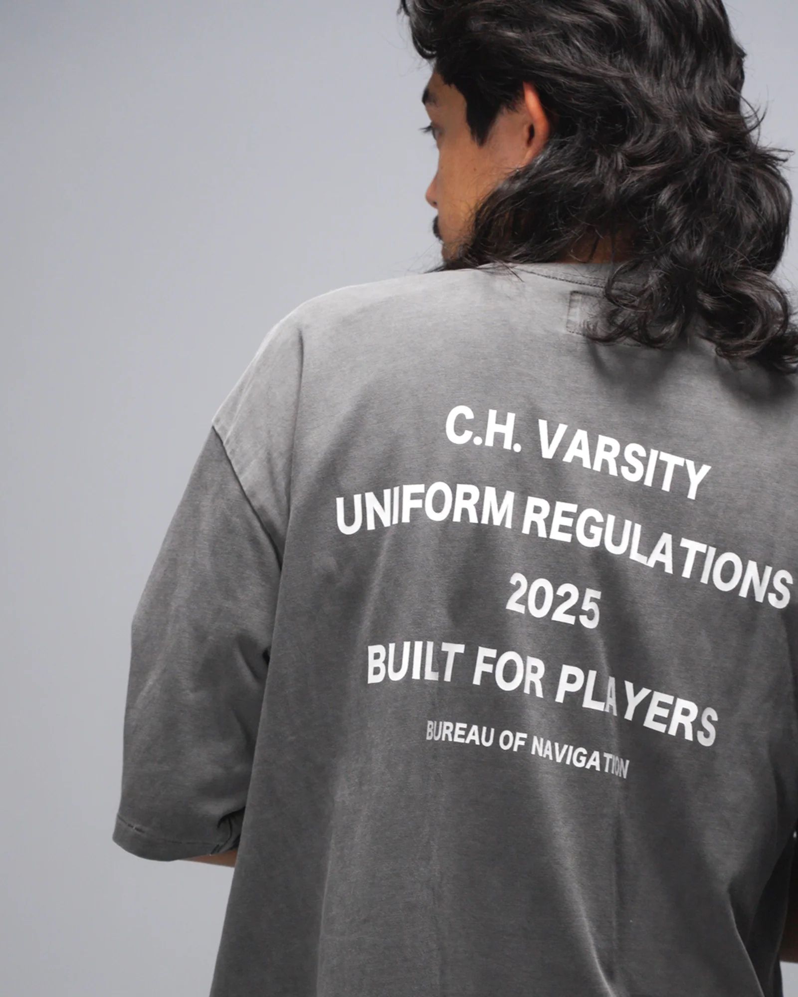 C.H. VARSITY POCKET SS TEE (WASHED BLACK) / ロゴ プリント ピグメント Tシャツ