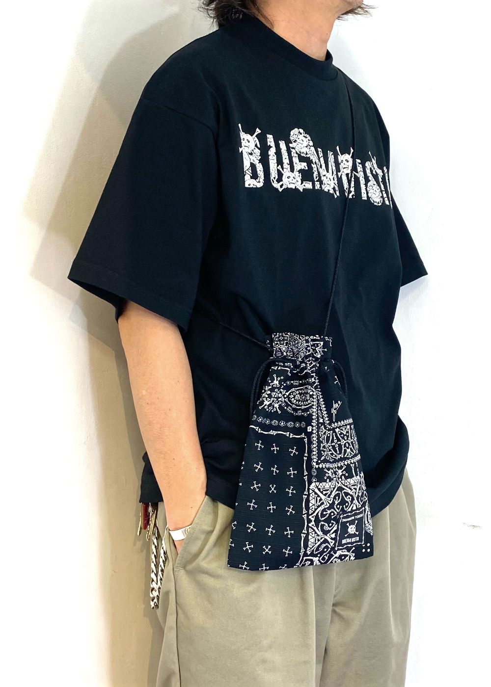 髑髏 bandana 巾着 (BLACK) / ×横尾忠則 髑髏バンダナ柄 コラボ ポーチ