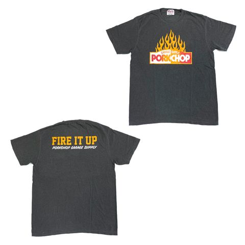FIRE BLOCK POCKET TEE (ASH BLACK) / ロゴ プリント ポケットTシャツ