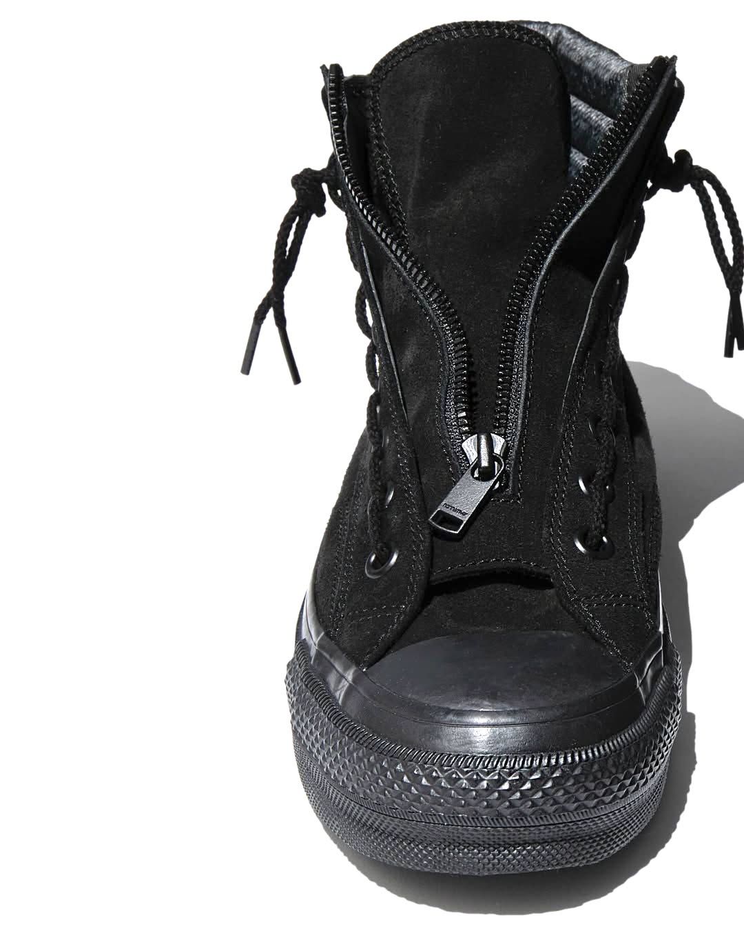 × nonnative DWELLER TRAINER 2 HI COW LEATHER WITH GORE-TEX by SPINGLE (BLACK×BLACK) / ノンネイティブ コラボスニーカー