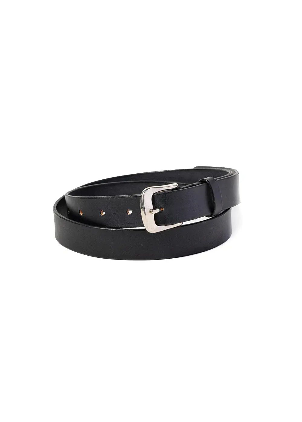 【ラスト1点】PLANE LEATHER NARROW BELT (BLACK) / プレーン レザー ナローベルト