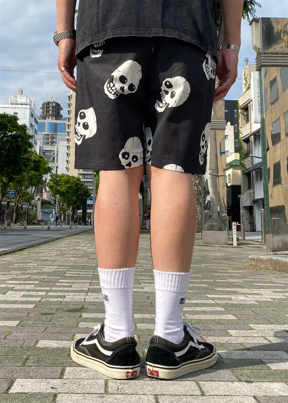 Skull patterned shorts (BLACK) / セットアップ スカル ショーツ