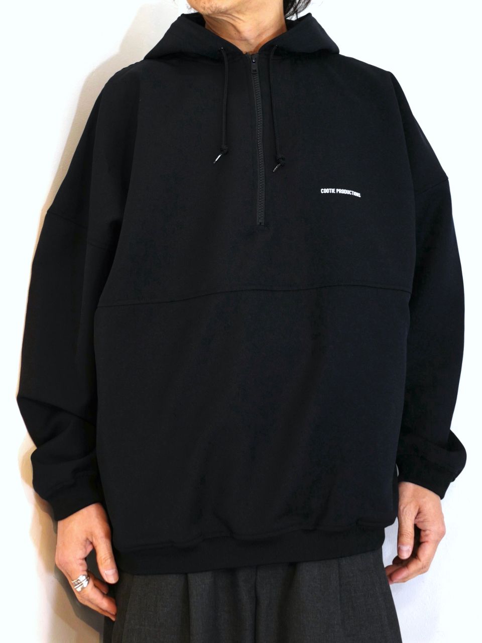 COOTIE PRODUCTIONS - Polyester Twill Half Zip Hoodie (BLACK ...