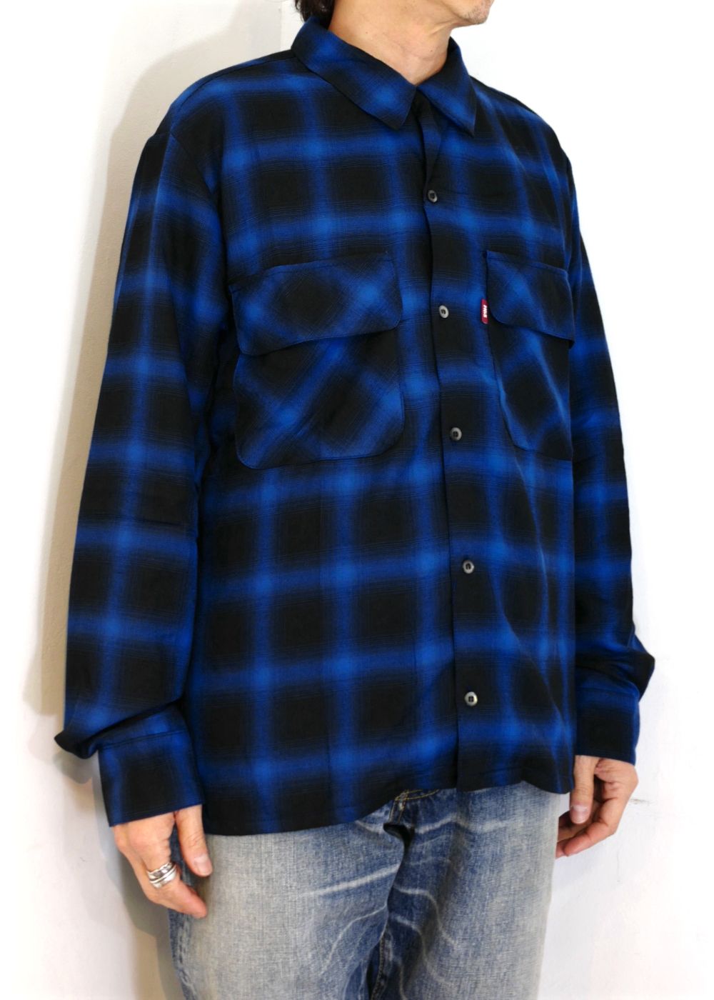 キムタクHIDE AND SEEK Ombre Check L/S Shirt BLUE