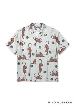 ×MIHO MURAKAMI PANTHER DOT PATTERN SH (LIME GRAY) / ×MIHO MURAKAMI コラボ レーヨン オープンカラー シャツ