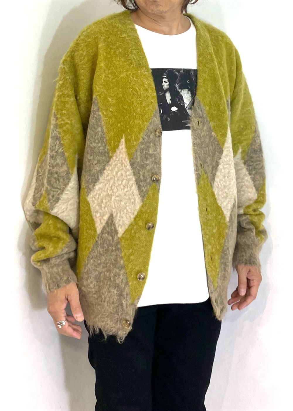Mohair Argyle Knit Cardigan (YPT) /  アーガイル モヘアニット カーディガン