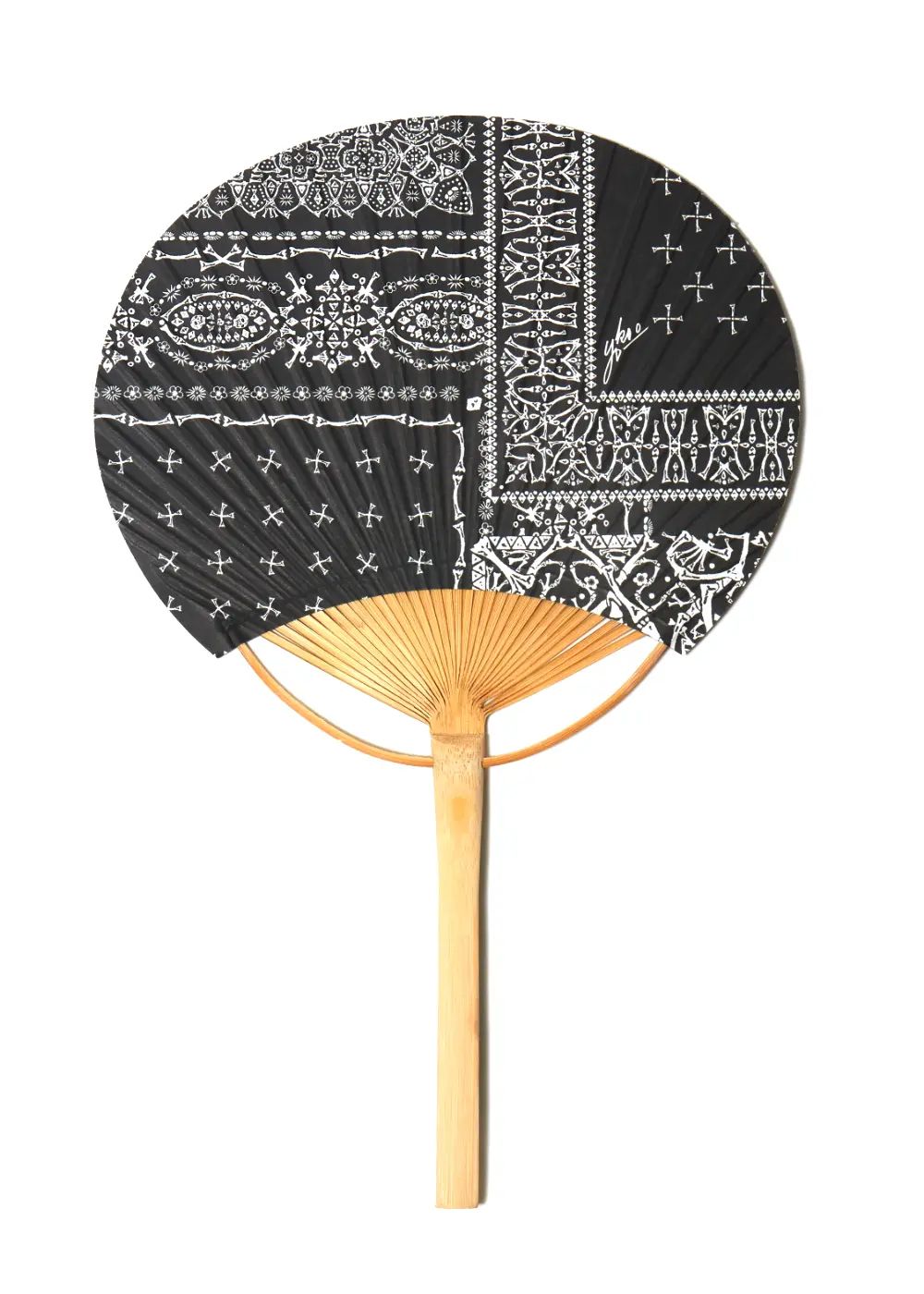 【ラスト1点】髑髏bandanaうちわ (BLACK) / ×横尾忠則 髑髏バンダナ柄 コラボ うちわ