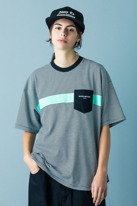 【美品】BORDERSatBALCONYPUFFSLEEVE TEE黒×白36 WHIZ LIMITED - LINE BORDER TEE (BLACK) / ボーダー ポケット T