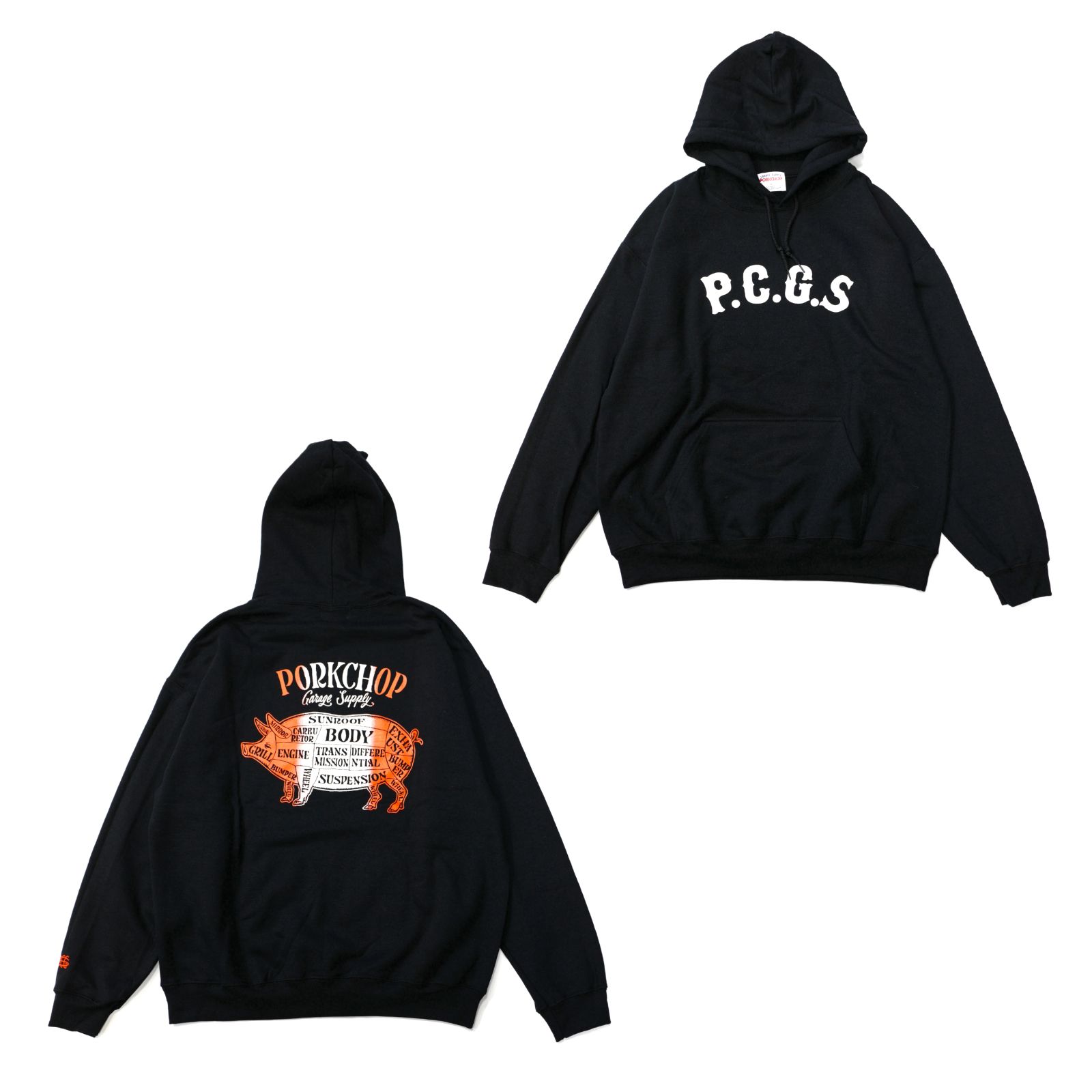 PORKCHOP - 2TONE PORK BACK HOODIE (BLACK) / 2トーン