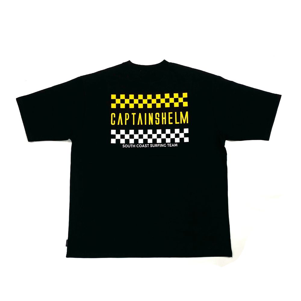 CAPTAINS HELM - SURFING TEAM TEE (BLACK) / チェッカー柄 プリント Tシャツ | LOOPHOLE