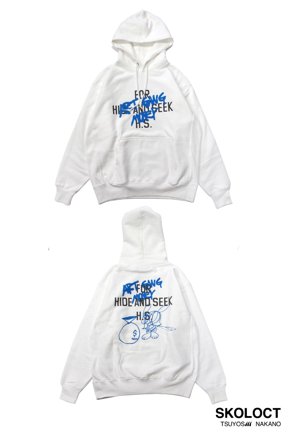 HIDE AND SEEK - ×SKOLOCT HOODED SWEATSHIRT (WHITE) / スコロクト