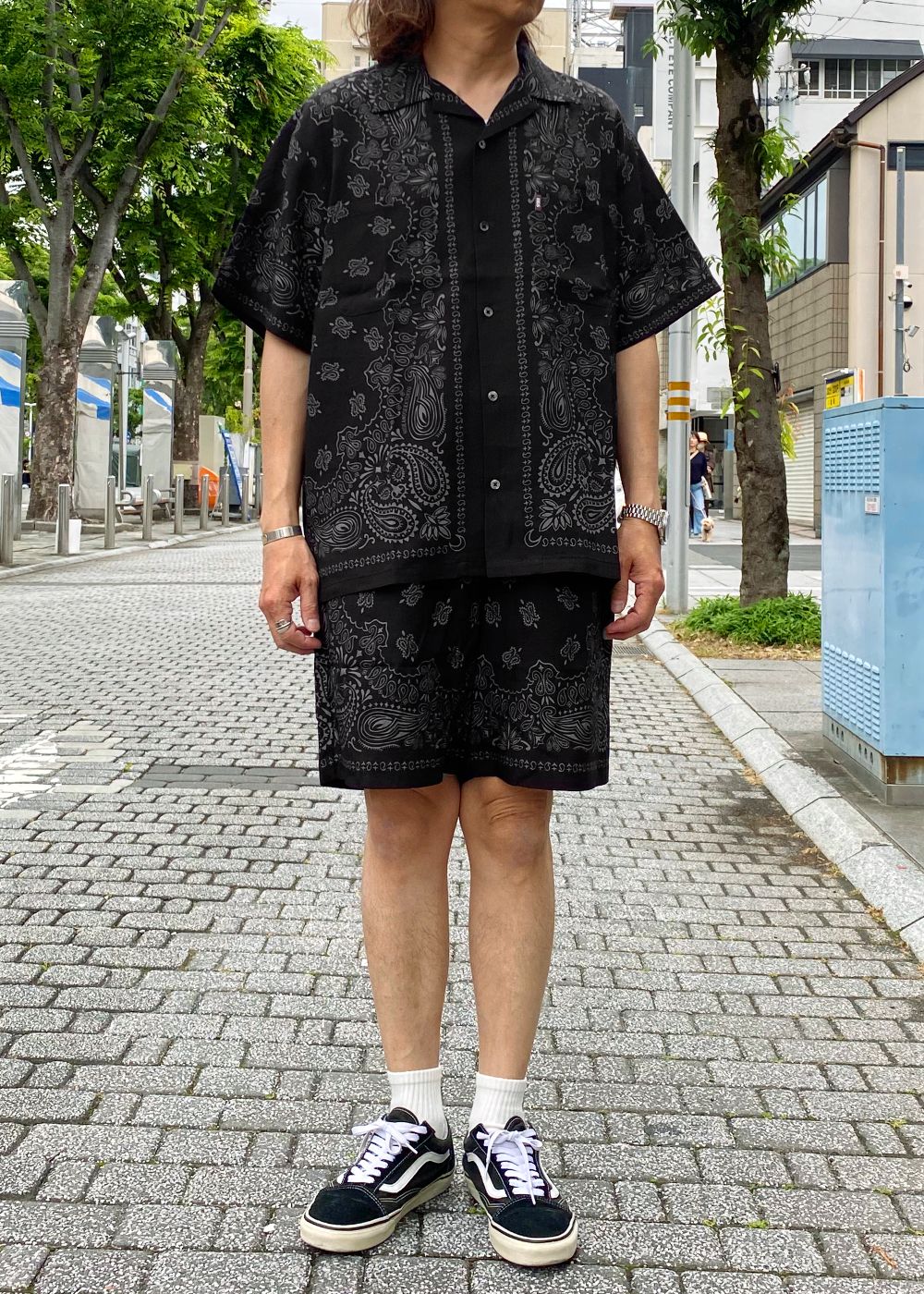 Bandana S/S Shirt (BLACK) / オリジナル バンダナ オープンカラー シャツ / セットアップ可能