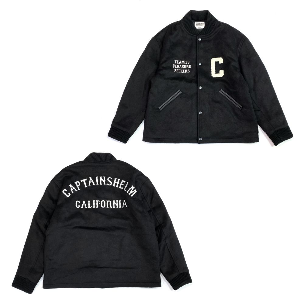 CAPTAINS HELM - C MELTON LETTER JACKET (BLACK) / ロゴ