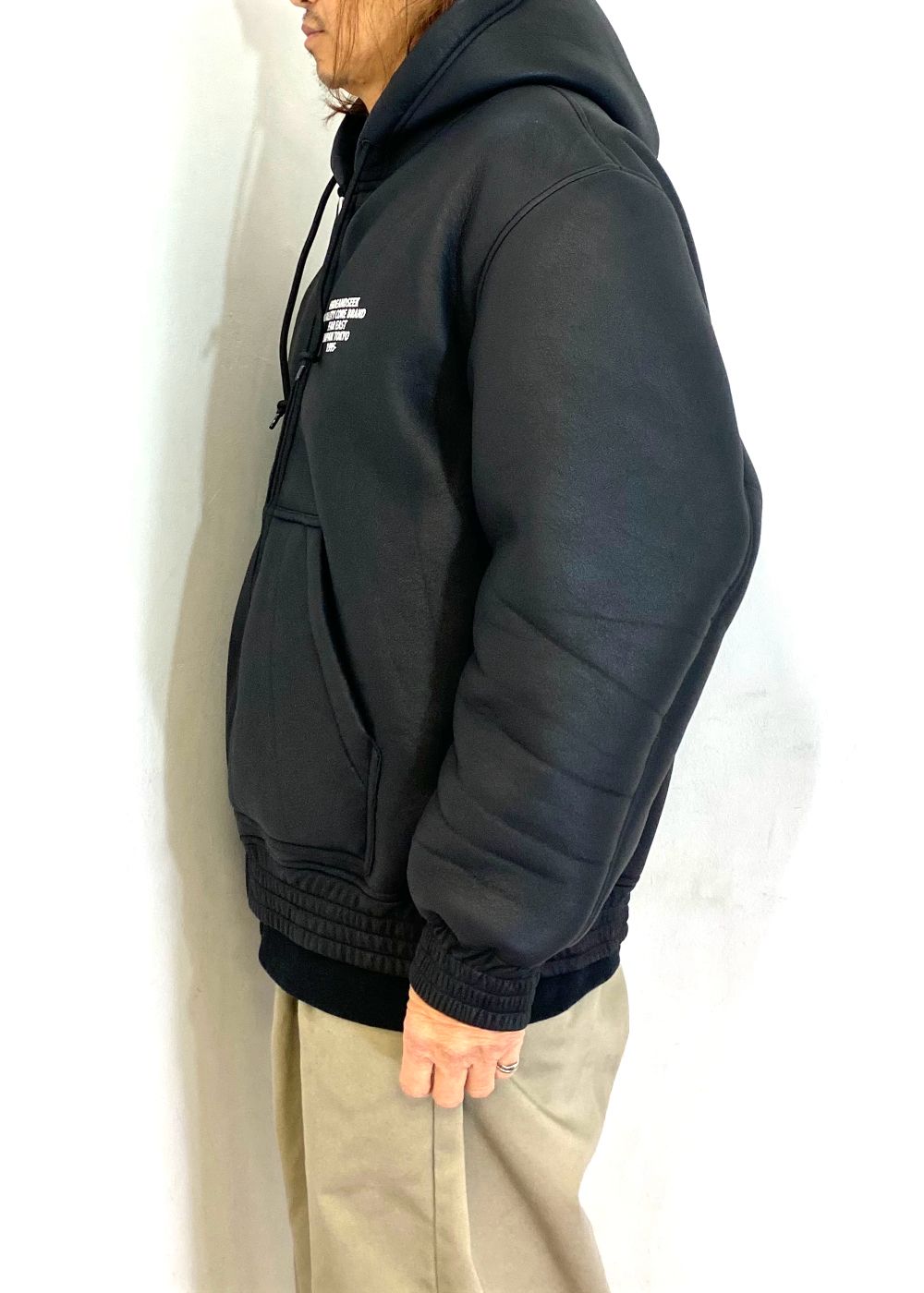 PU Leather Boa Hooded Jacket (BLACK) / フェイクレザー ボア フード ジャケット