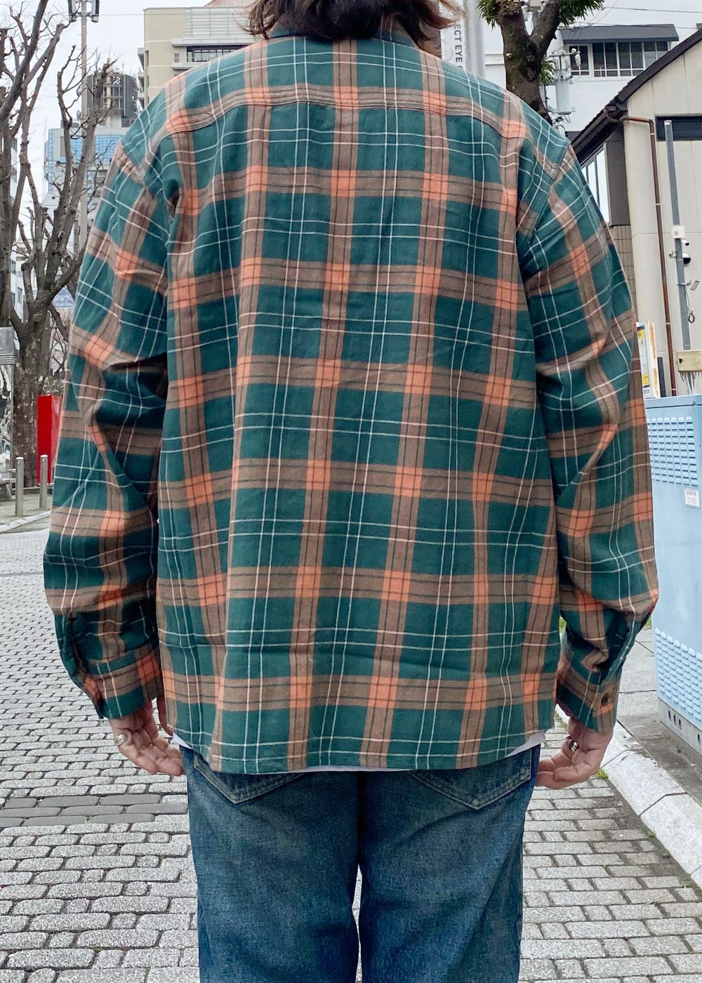 COTTON LINEN CHECK SHIRT (GREEN CHECK) / チェック コットン リネン ネルシャツ