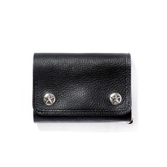 SILVER STAR CONCHO FLAP LEATHER HALF WALLET (BLACK) / シルバーコンチョ レザー コンパクト マルチ ウォレット