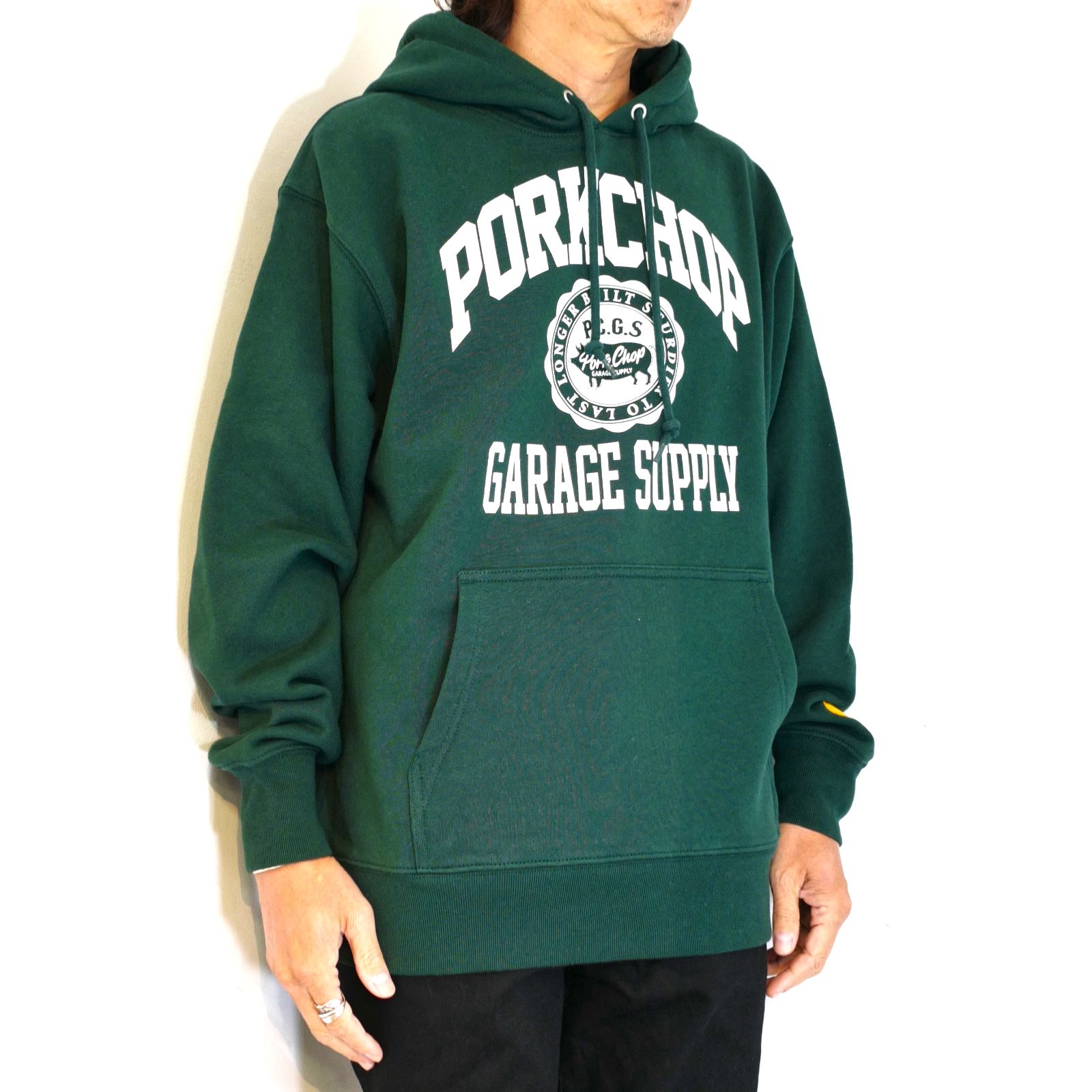 PORKCHOP - 2nd COLLEGE HOODIE (FOREST) / カレッジロゴ スウェット 